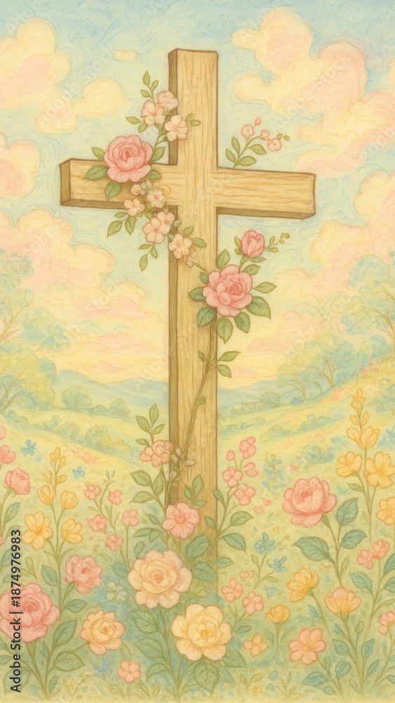 Obraz premium Serene floral cross mobile wallpaper