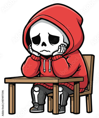 Bored Student Skeleton Vector Illustration