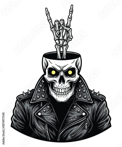 Rock On Biker Skull Vector Illustration