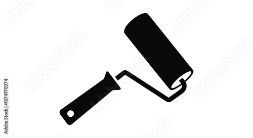 A striking black silhouette of a paint roller tool for applying coatings silhouette