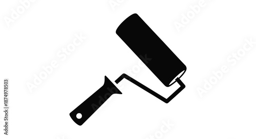 A simple black and white illustration of a paint roller tool presented as a silhouette