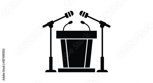 a black silhouette of a podium with two microphones on either side presentation silhouette