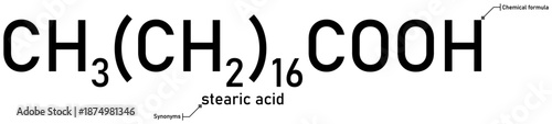 Stearic acid chemical formula with callout titles