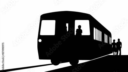 Silhouette of people waiting for train at station stop