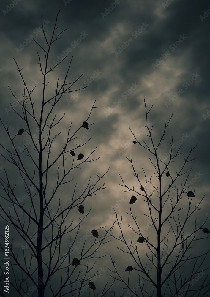 Obraz premium Eerie silhouette trees against sky.