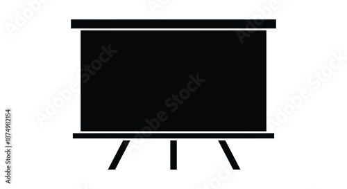 A simple black rectangular display stand with legs presenting a dark solid surface silhouette