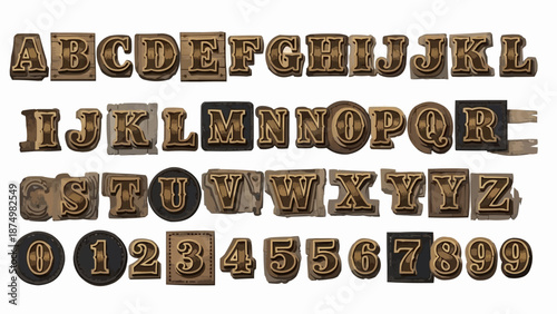 Vintage Metal Alphabet Letters and Numbers Set.