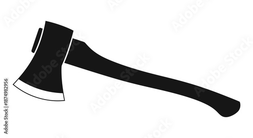 A stark black and white illustration of a classic axe emphasizing its form silhouette