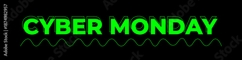 Cyber Monday typography banner. Cyber Monday modern linear typography text illustration isolated on black background. Design template for Cyber Monday sale banner.