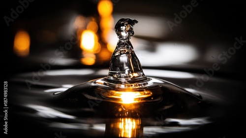 A single, complex, glowing molecule emerges from a dark, primordial aqueous solution, symbolizing the spark of life.