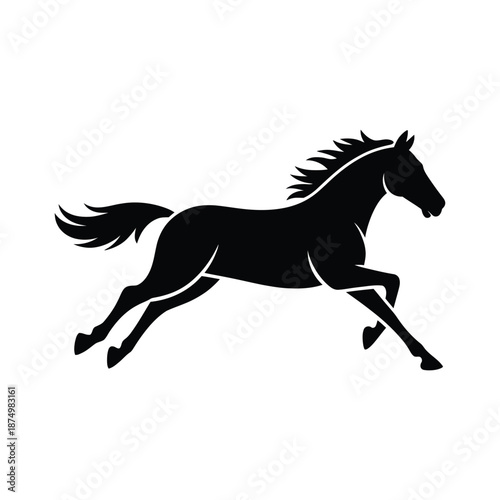 A striking black silhouette of a horse in mid gallop showcasing its power and grace