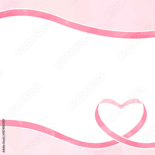 ハート型リボンの背景フレーム、水彩カラー、正方形サイズ