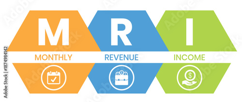 MRI, Monthly Revenue Income. Concept acronym with keywords and icons. Flat vector illustration. Isolated on white background.