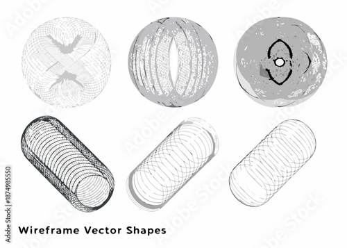 Wireframe vector shapes and illustrations of various oval objects