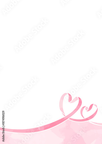 ハート型リボンの背景フレーム、水彩カラー、縦向き