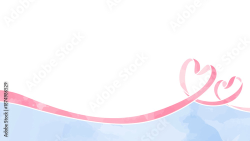 ハート型リボンの背景フレーム、水彩カラー、16:9サイズ