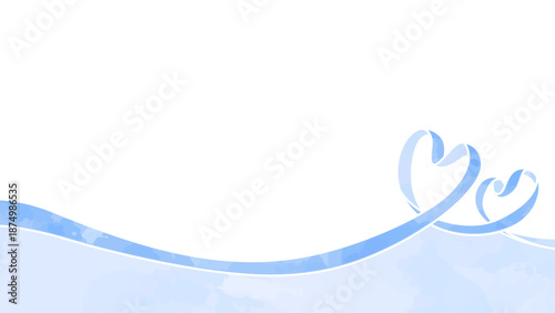 ハート型リボンの背景フレーム、水彩カラー、16:9サイズ