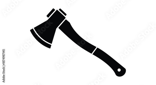 A stark black image depicting a traditional woodcutting axe in profile silhouette