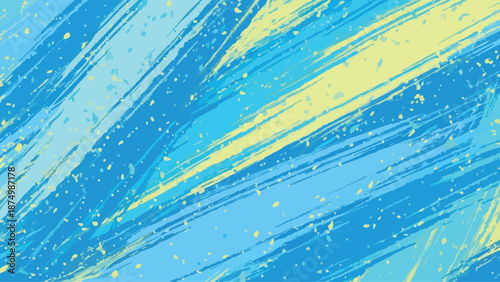 Abstract blue and yellow background with streaks and splatters