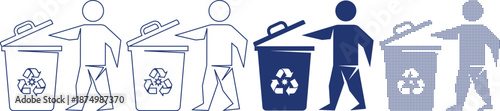Recycling bin and human figure set environmental conservation signs