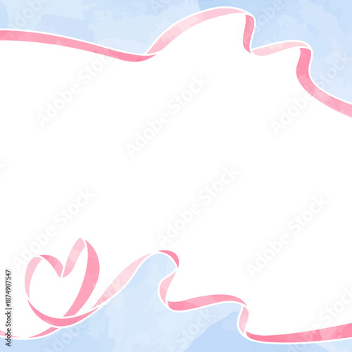 ハート型リボンの背景フレーム、水彩カラー、正方形サイズ