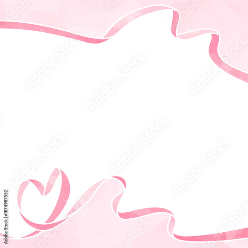 ハート型リボンの背景フレーム、水彩カラー、正方形サイズ