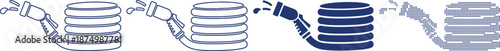 Garden hose coiled water sprayer equipment vector icon set
