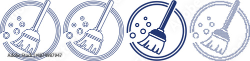 Cleaning broom sweeping dirt chore circle icon vector graphic illustration design