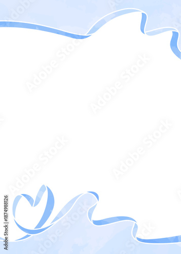 ハート型リボンの背景フレーム、水彩カラー、縦向き