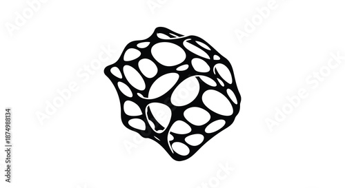 abstract organic form with many irregular openings displayed as a dark outline silhouette