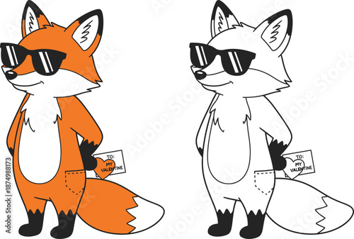 Cool Fox with Sunglasses and To My Valentine Card Stylish Animal for Love and Modern Valentines Designs