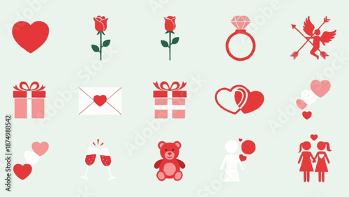 Valentines Day Icons Collection Romantic Symbols Love Celebration.