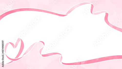 ハート型リボンの背景フレーム、水彩カラー