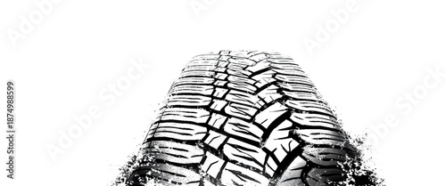 Vector set of Tire tread marks white tire tracks and skid marks isolated white background