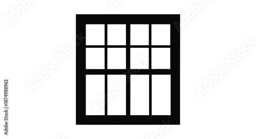 A black and white image of a multi pane window with a clean stark silhouette