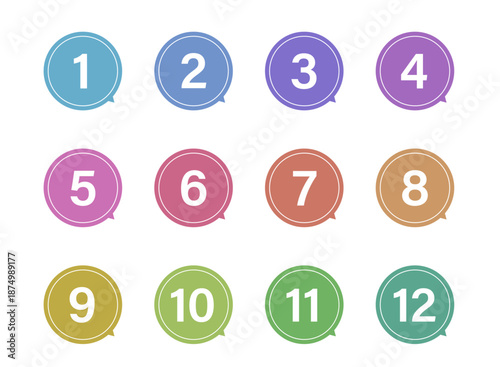 丸い吹き出し　アイコン　数字　パステルカラー