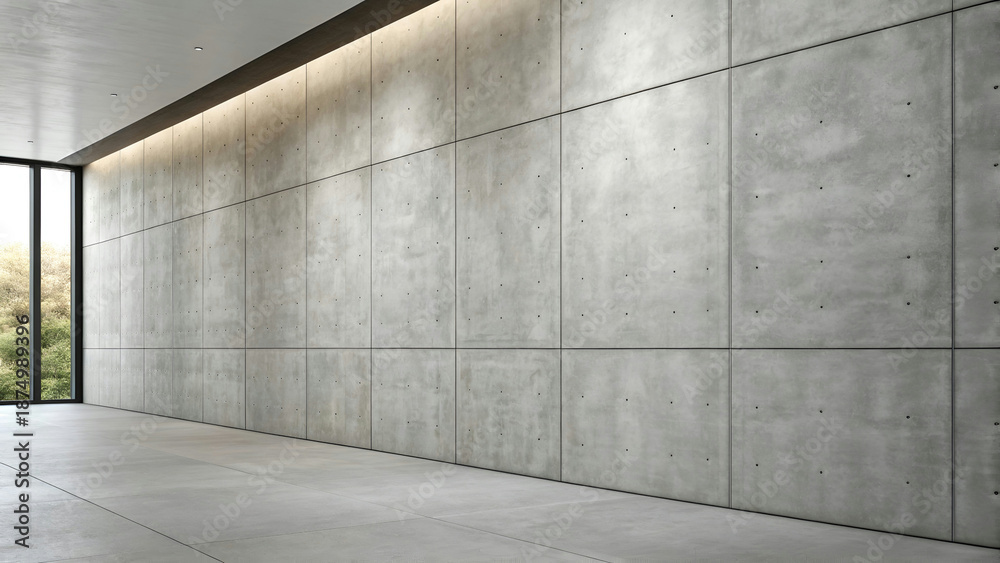 Obraz premium An empty white room inside a modern building features a stone floor and glass window design where natural light fills the open architecture of a vacant house corridor or office space