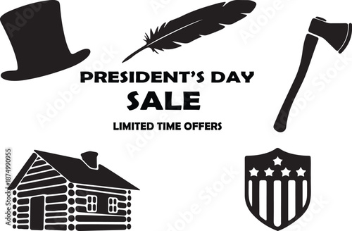 President's Day sale with patriotic symbols, limited offers.
