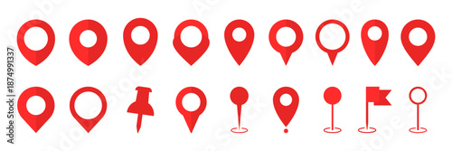 Map pin, location icons collection. Address, GPS, place, flag, sign, point, direction icon vector illustration. Transparent background