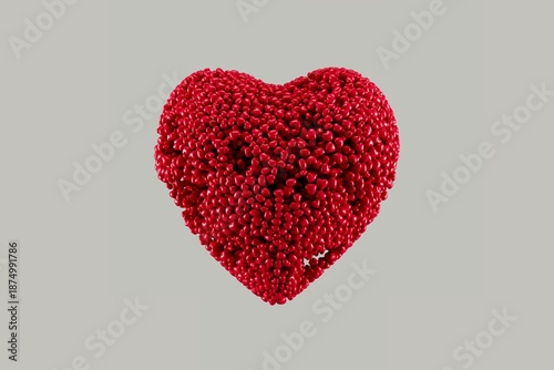 Foto Romantic background featuring a heart shape formed by thousands of small glossy red hearts on a neutral backdrop