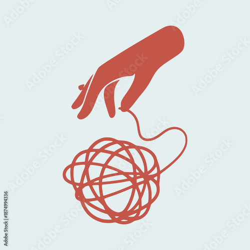 hand pull a tangled thread problem solving flat color vector illustration template design