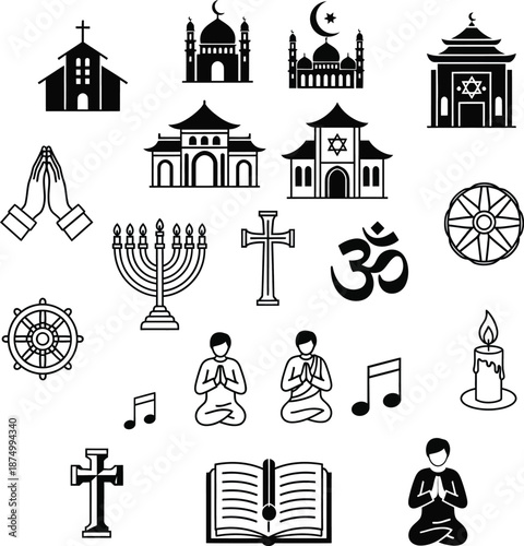 religion symbols icons set