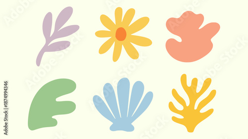 set of abstract boho groovy nature flat color vector illustration template design