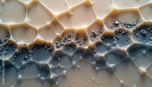 Aerial View of Cracked Earth with Dark Soil Particles Embedded in Muddy Texture Detailed Macro Abstract Background Pattern