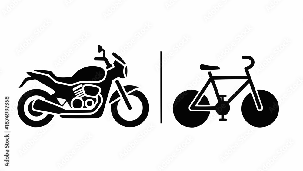 Fototapeta premium Motorcycle and Bicycle Icons Side by Side.