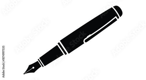A striking black fountain pen design displayed against a white background a minimalist silhouette