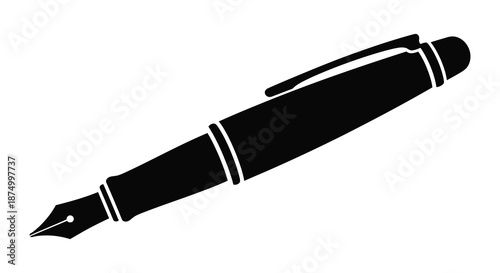 A striking black and white image of a classic fountain pen detailed and elegant silhouette