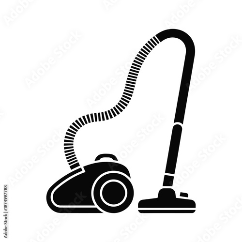 Vacuum Cleaner Silhouette Icon with Hose and Floor Nozzle
