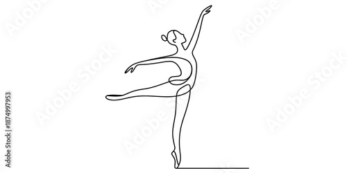 Continuous line art drawing of a ballerina dancing on pointe with elegance Vector, illustration