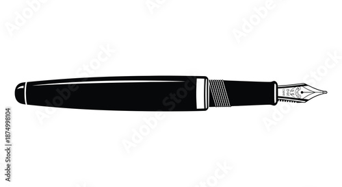 A sleek black fountain pen detailed with a silver band presented as a striking silhouette